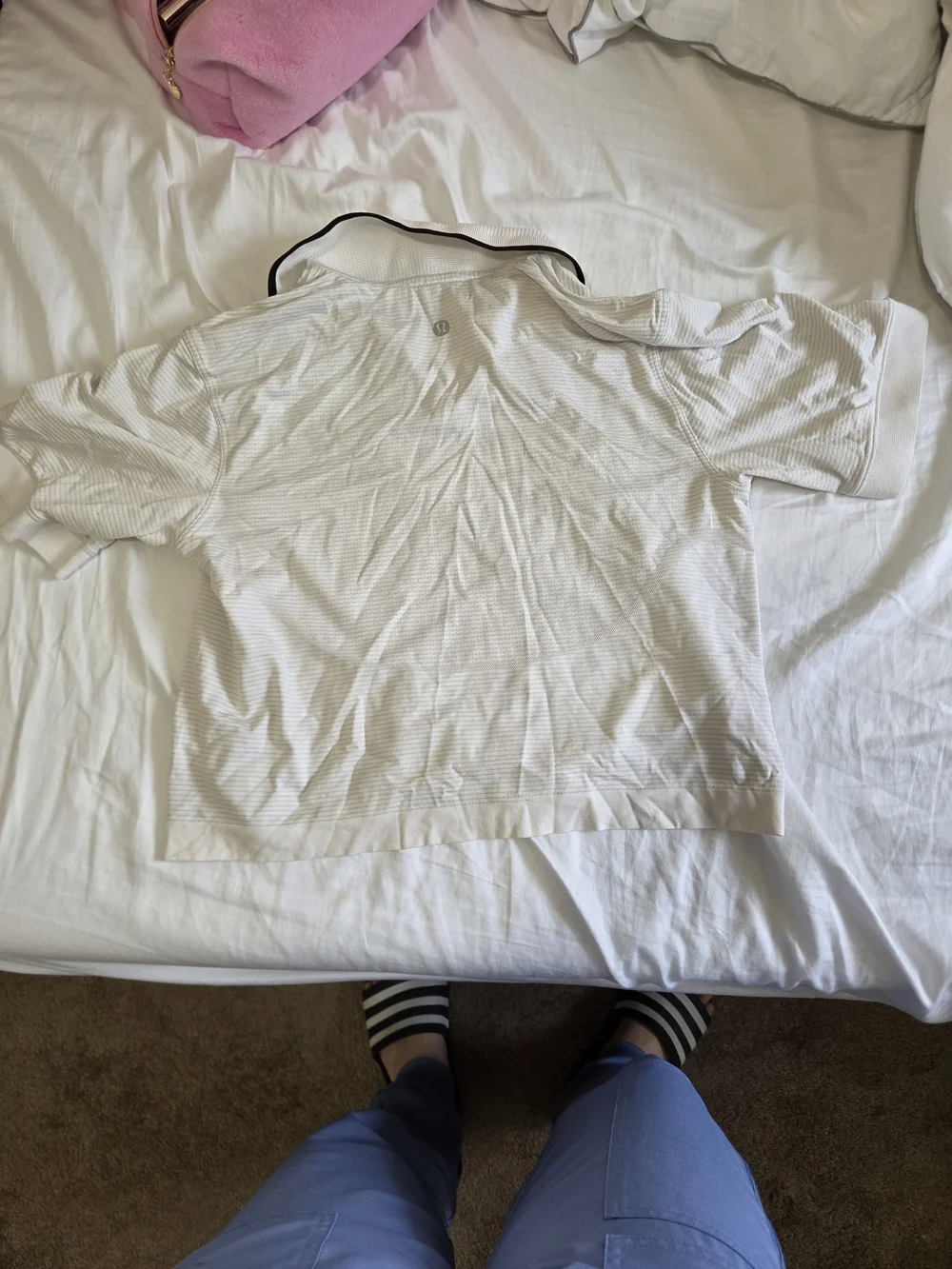 lululemon athletica White Short Sleeve Polo Tee with Subtle Stripes